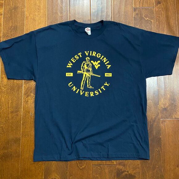 Alstyle Apparel Vintage Y2K West Virginia University Navy Yellow Tee Men's 2XL - Picture 3 of 7